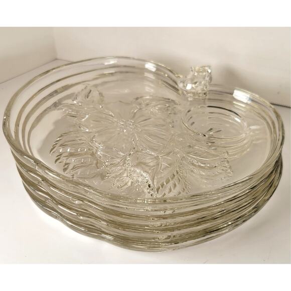 Hazel Atlas Apple Snack Set 4 Plates 4 Cups Orchard Embossed Clear Glass - Picture 7 of 13